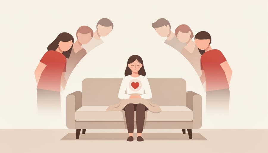 Woman recovering at home holding a mug with a smartwatch on the table