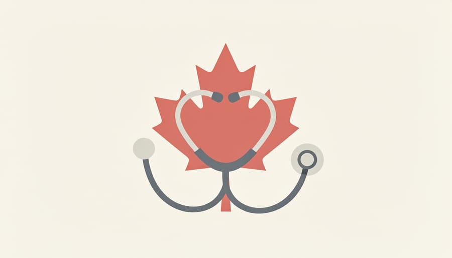 Stethoscope resting on a maple leaf cloth next to a notebook with blank pages