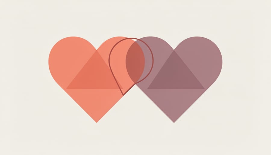 Two overlapping heart-shaped translucent objects with different opacity, symbolizing linked heart health phases.